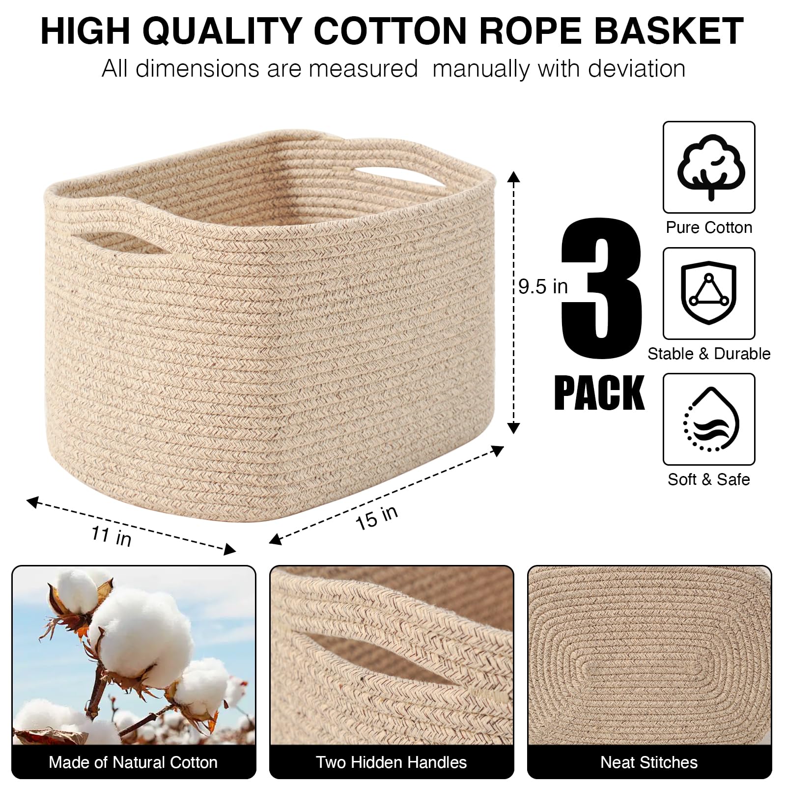 ICERZCZ woven cotton rope basket in brown stores towels neatly.