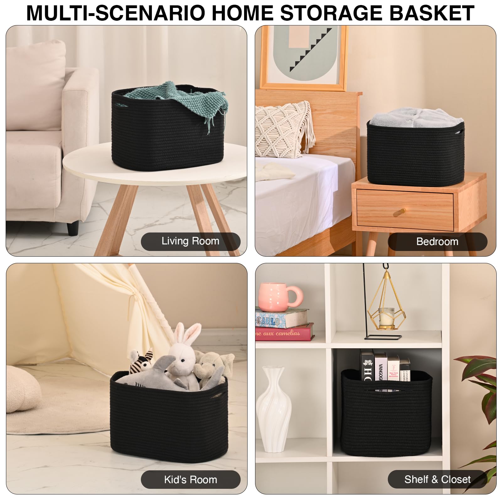 ICERZCZ basket in bedroom setup, adds minimalist decor and storage