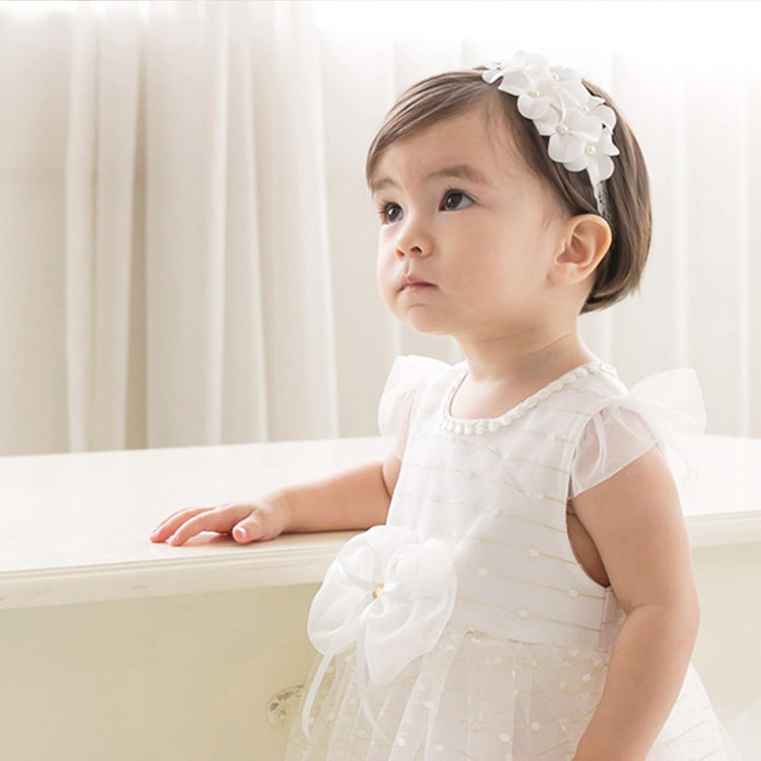 ICKEYOU baby bands pearl accents with elastic fit for secure, comfy wear