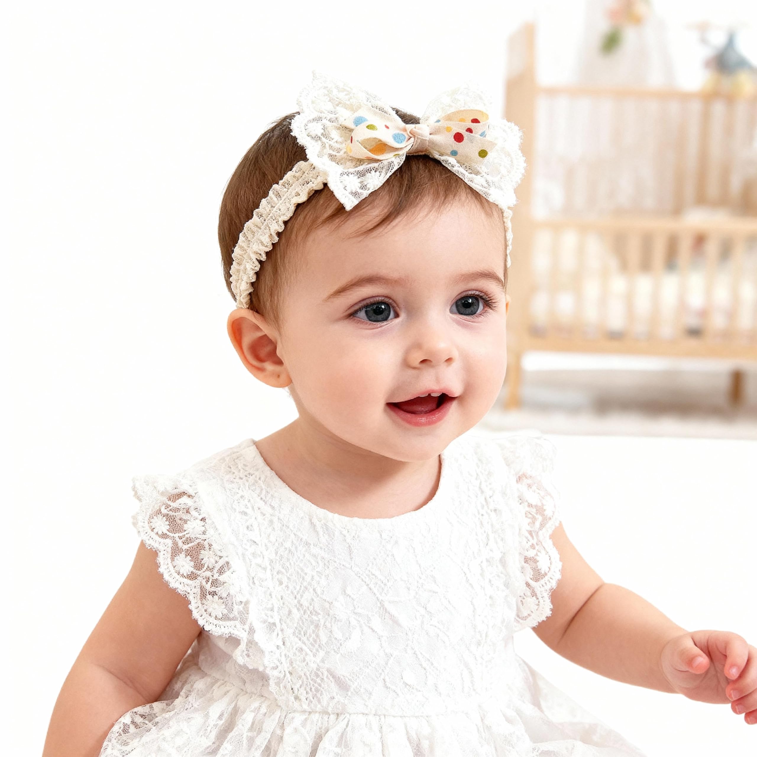 ICKEYOU lace headband with floral detail adds charm to christening outfits.