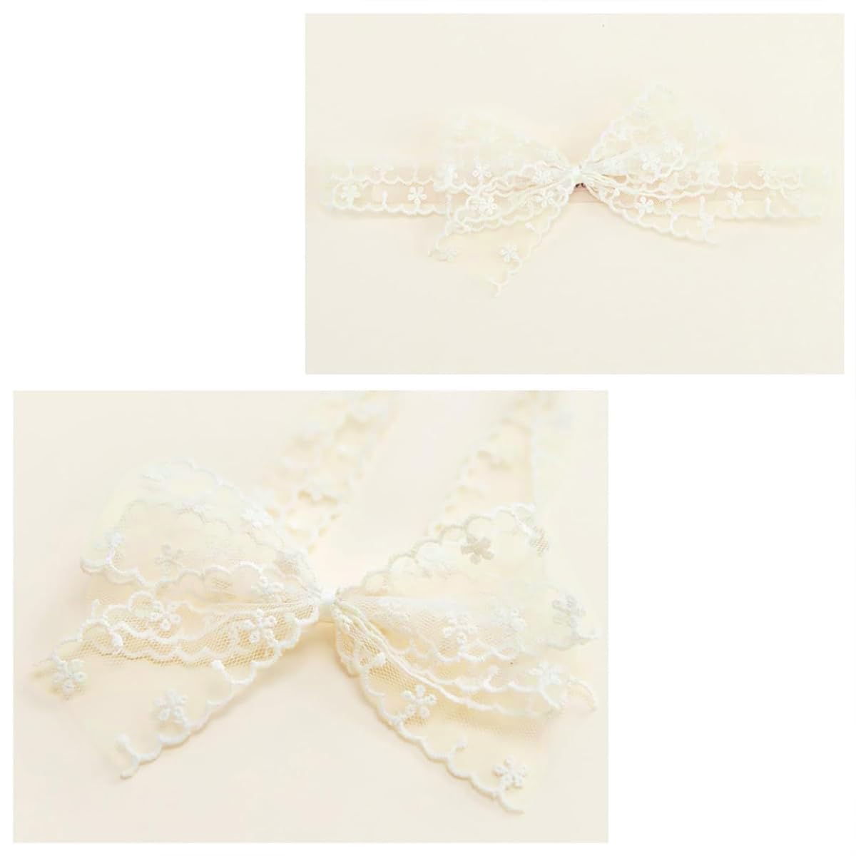 ICKEYOU beige lace headband shown on a baby for neutral styling