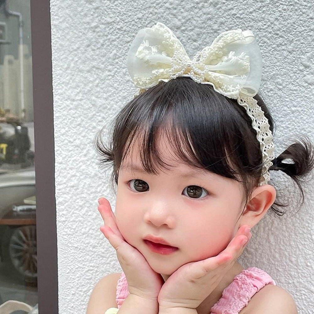 ICKEYOU christening birthday headband beige lace for special occasions and photo moments