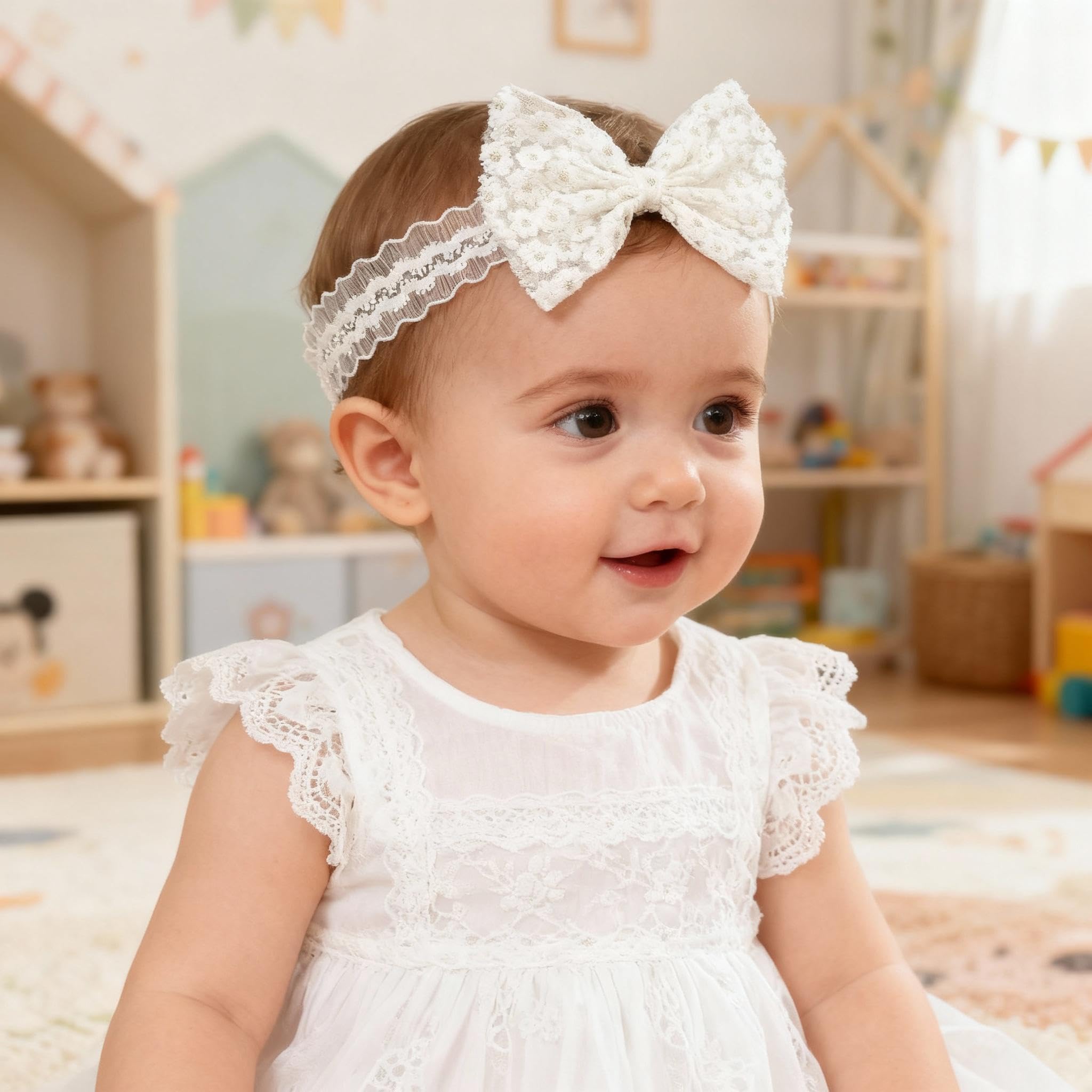 ICKEYOU christening headband in white bow to pair with christening outfits