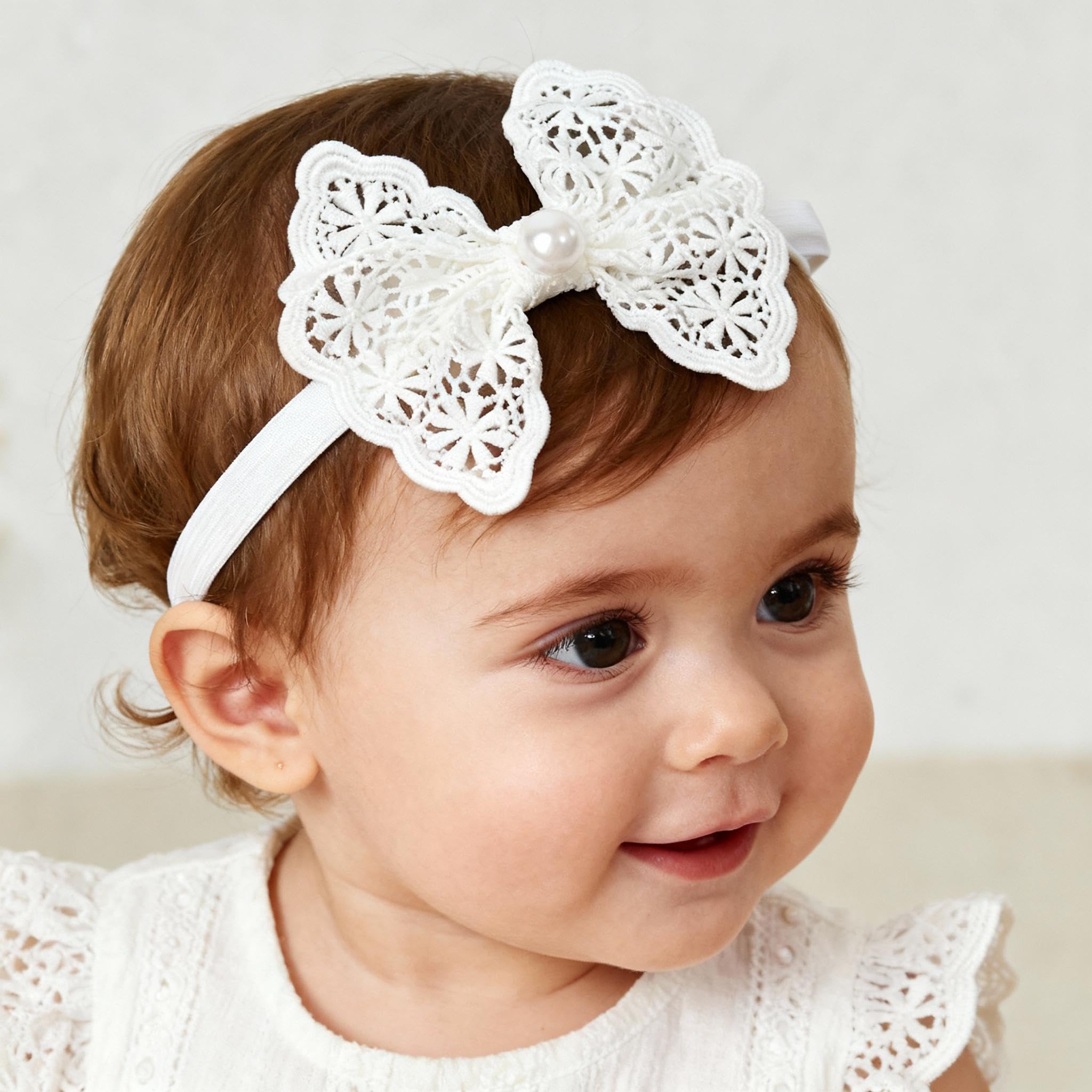 ICKEYOU hollow bow headband showcases lightweight lace for photos.