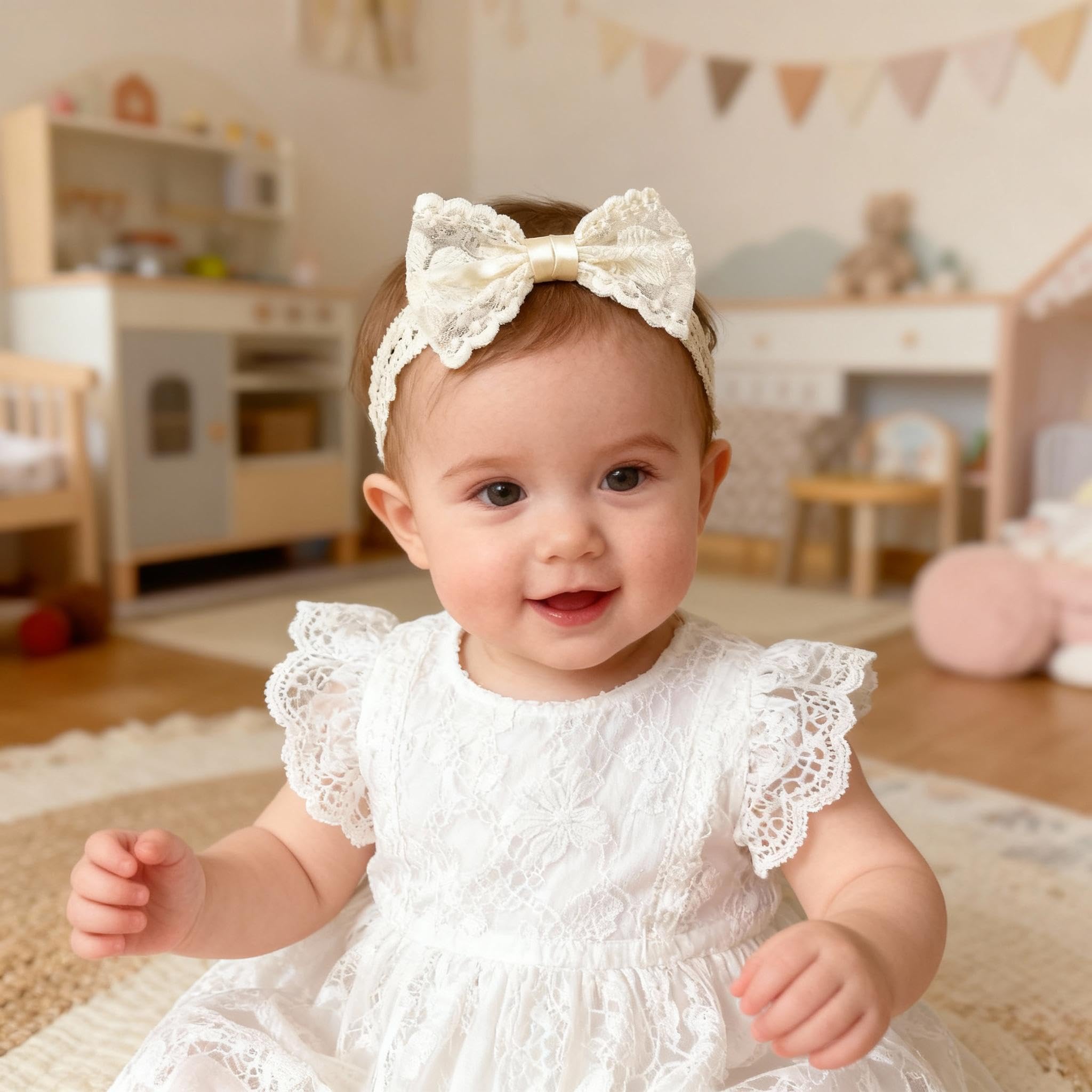 ICKEYOU lace headband for baby shower photos and styling.