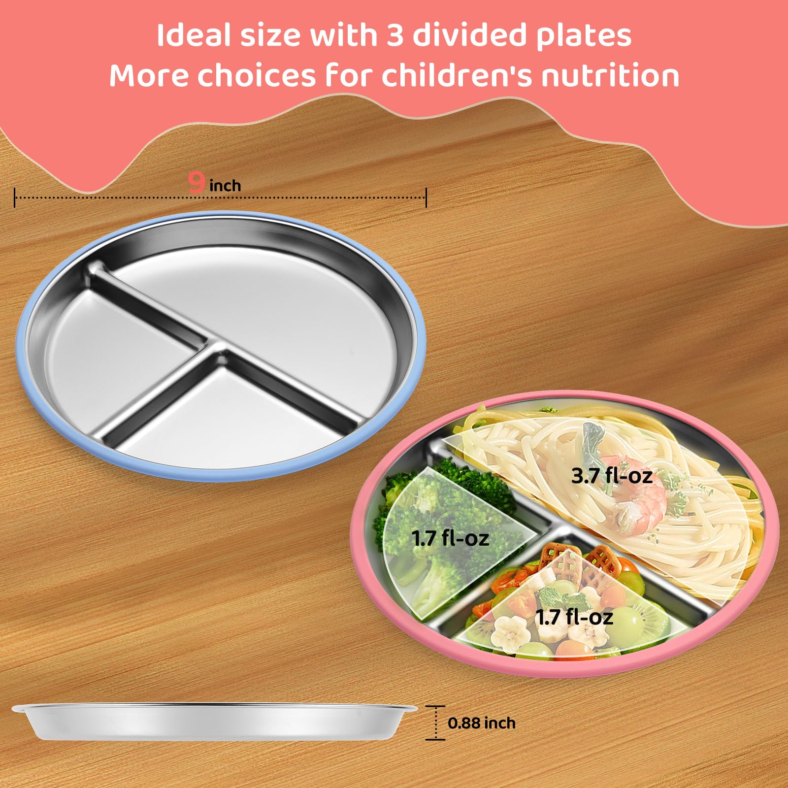 iconfont Stainless Steel Toddler Plate compact-design highlights durable, safe construction