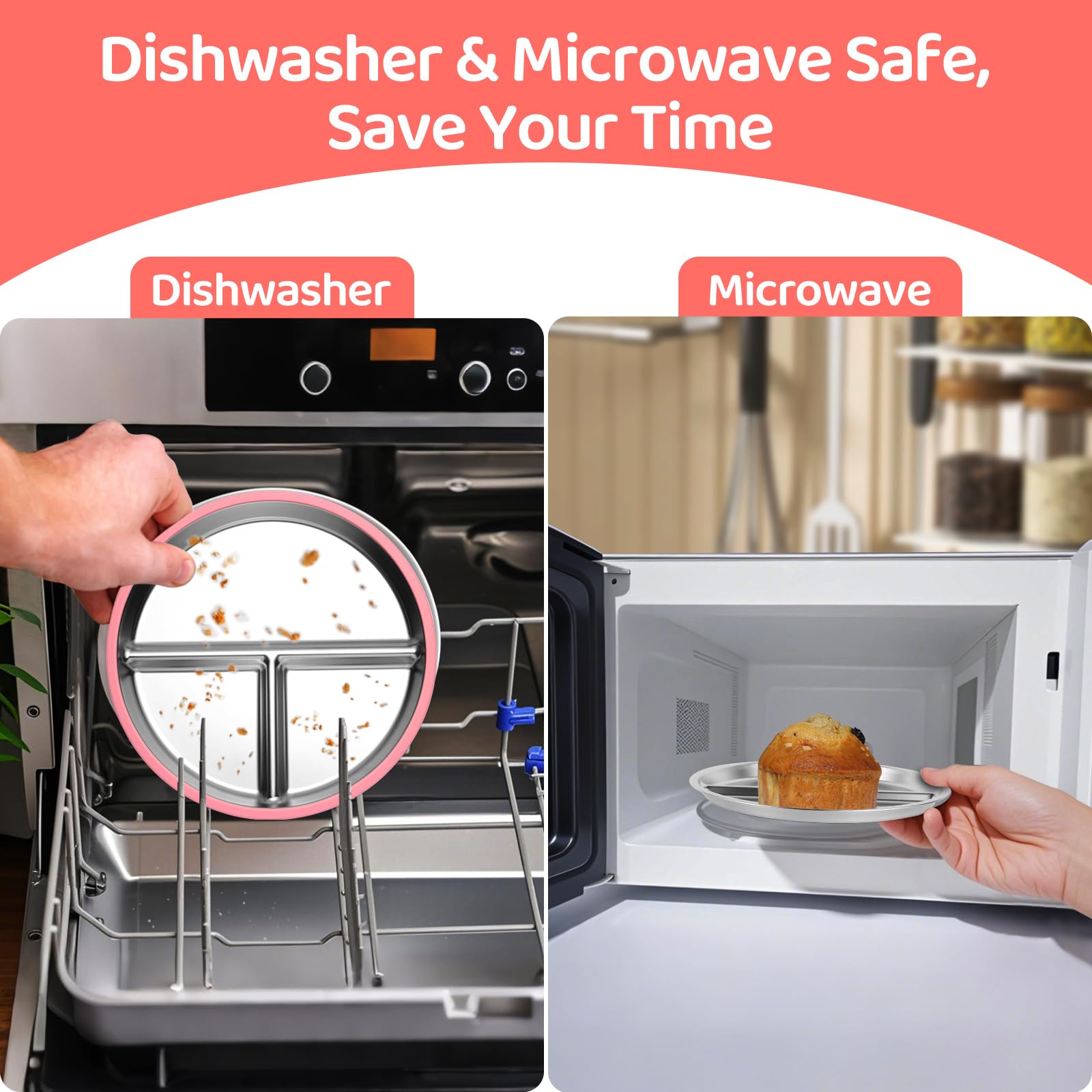 iconfont Stainless Steel Toddler Plate dishwasher-microwave compatibility for busy families