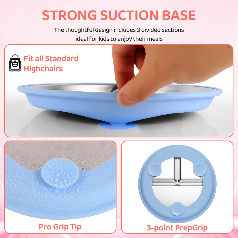 iconfont Stainless Steel Toddler Plate three-compartments supports portion control for toddlers