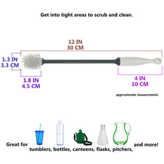 Iconikal silicone bottle brush 12in gray head close-up shows soft bristles for safe scrubbing