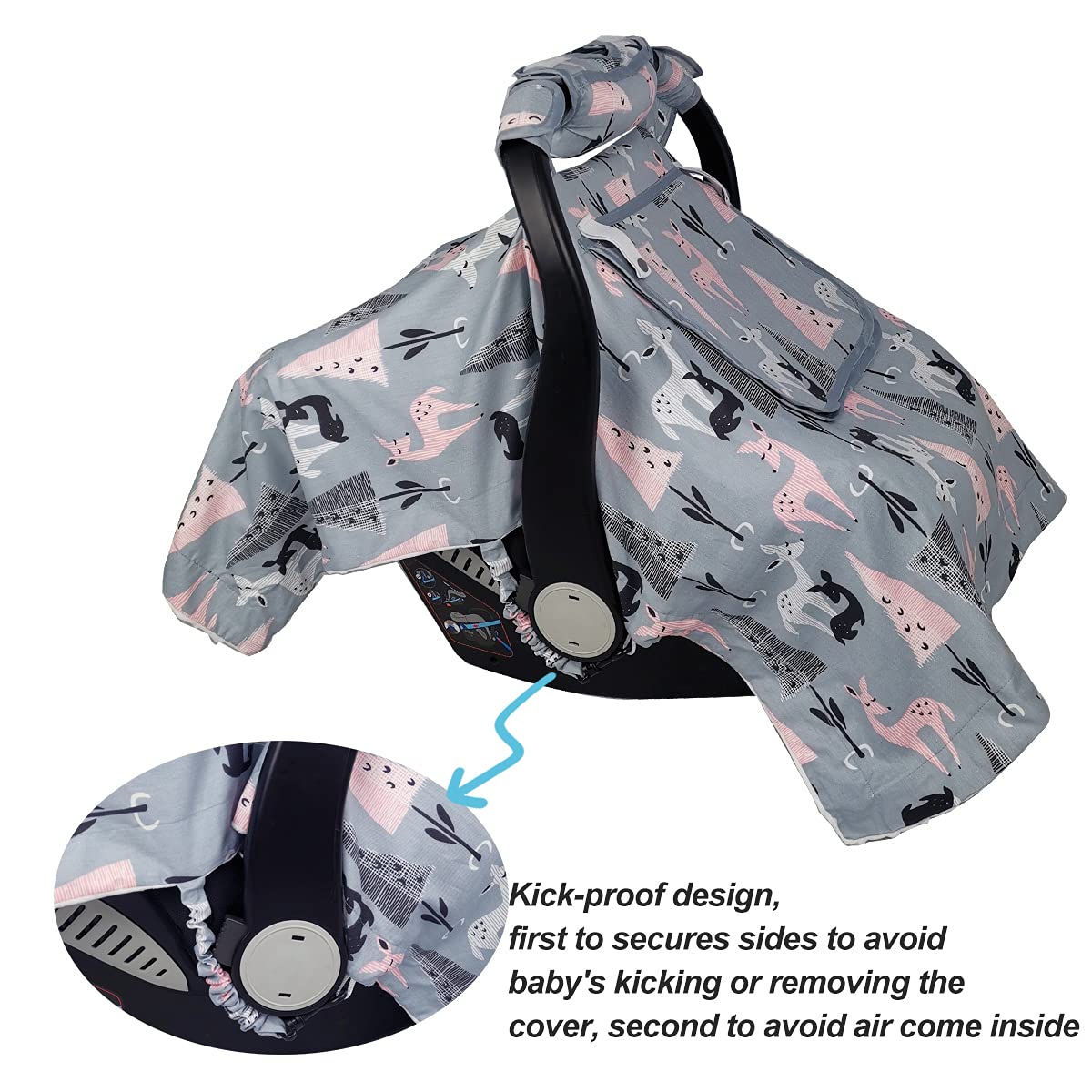 ICOPUCA car seat cover handle cushion adds parent comfort.