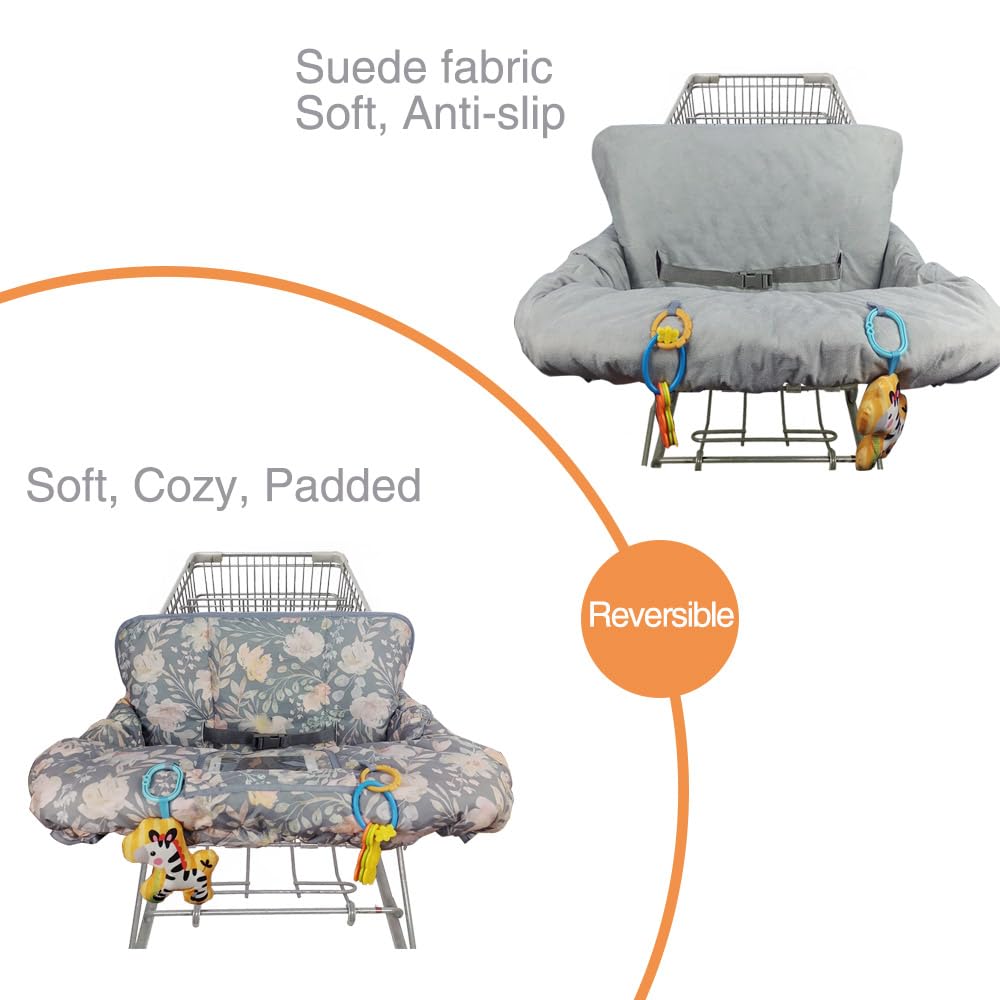 ICOPUCA cart cover anti-slip suede back keeps baby secure during shopping.