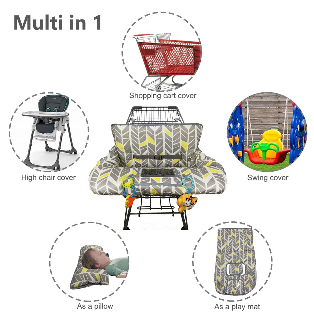 ICOPUCA cart cover with toy loops and pocket keeps baby engaged.