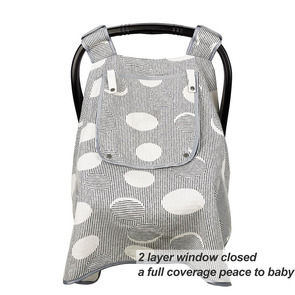 ICOPUCA muslin car seat cover is soft and breathable for baby comfort.