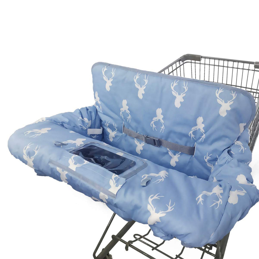 ICOPUCA Navy Deer cart cover folded for travel, soft cotton comfort.