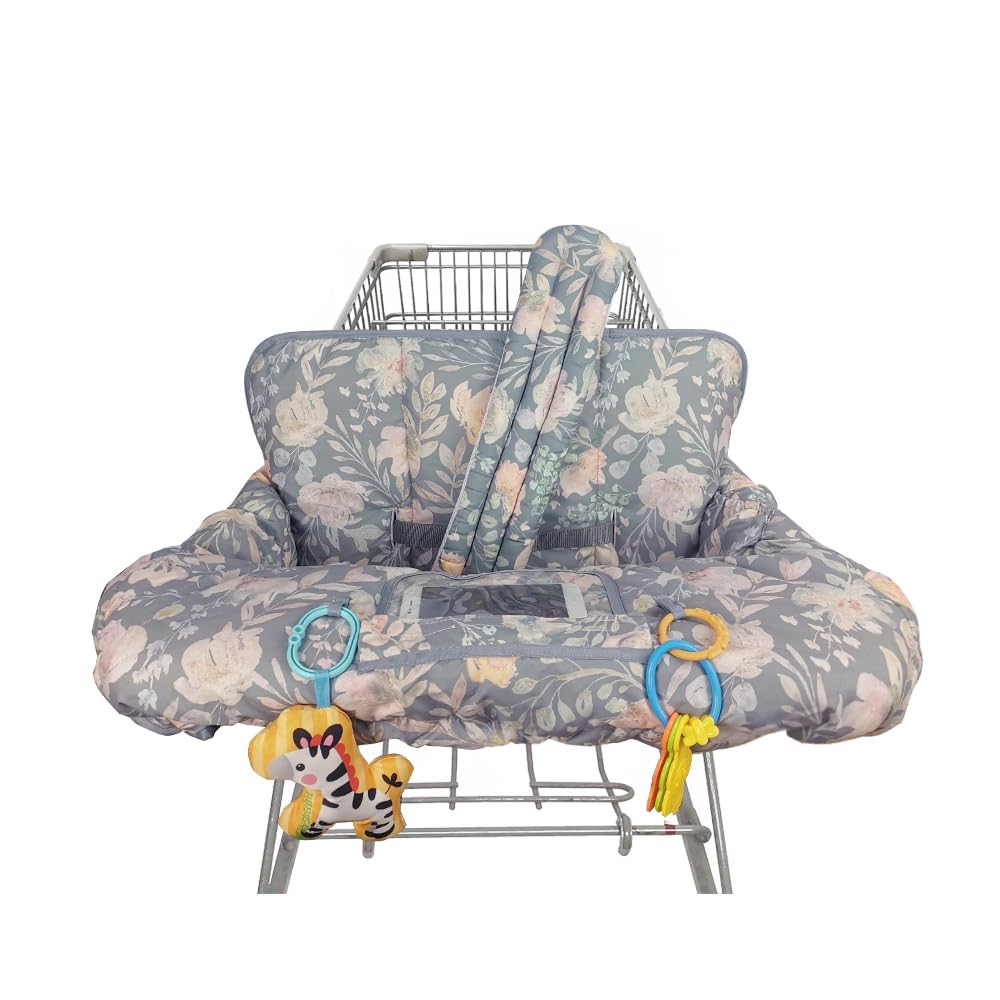 ICOPUCA shopping cart cover on a baby seat protects from dirty surfaces while shopping.