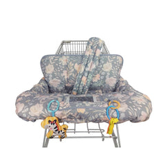 ICOPUCA shopping cart cover on a baby seat protects from dirty surfaces while shopping.