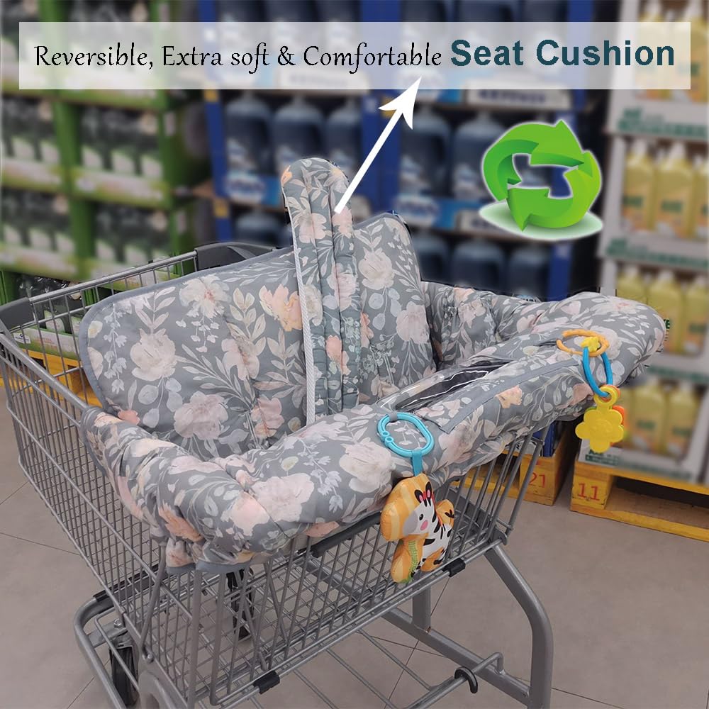 ICOPUCA shopping cart cover folded for compact storage in a diaper bag.