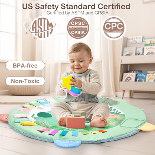 ICOSY Baby Play Gym Mat detachable toys feature squeezable sounds for engagement.