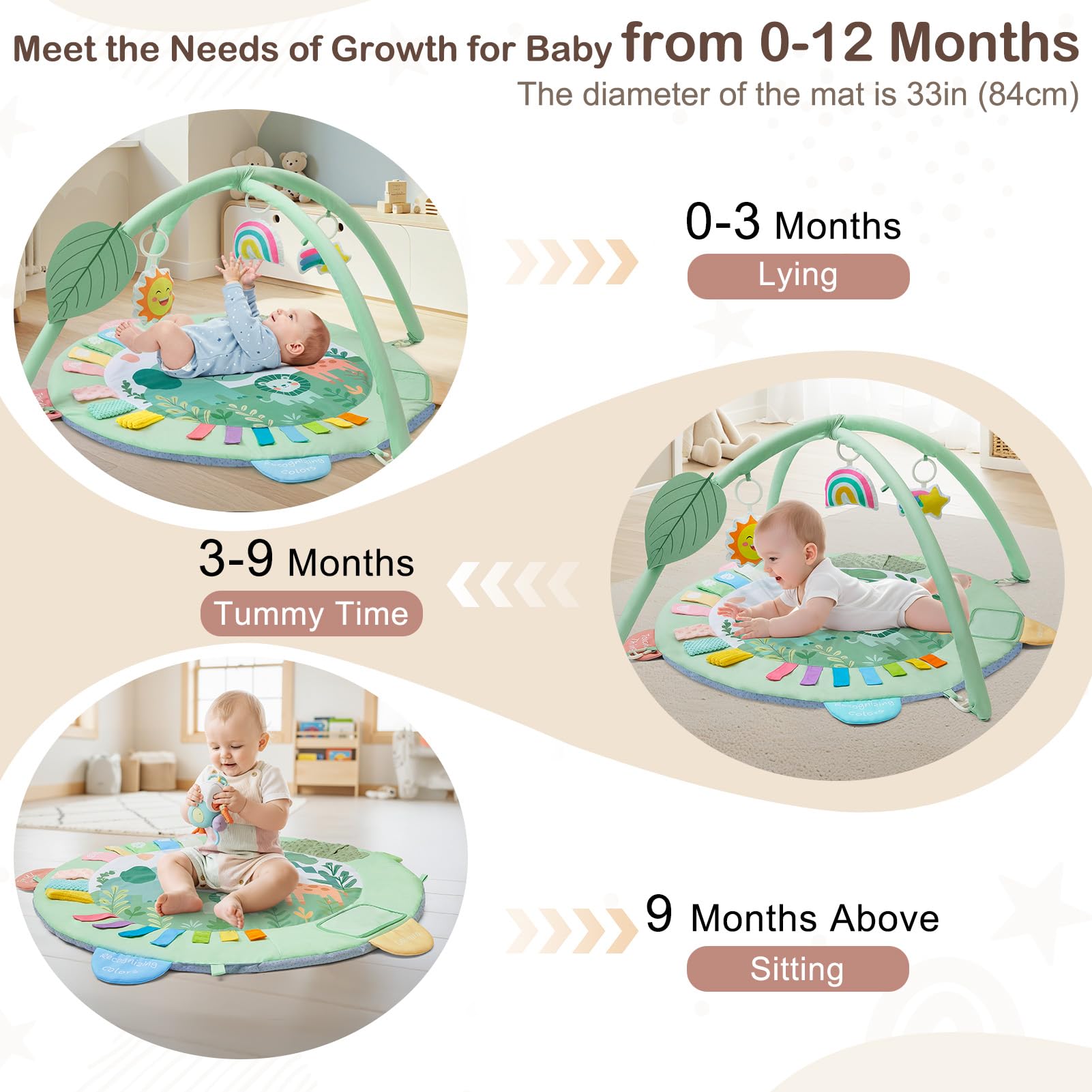 ICOSY Baby Play Gym Mat foldable-design shows portable, travel-friendly setup.