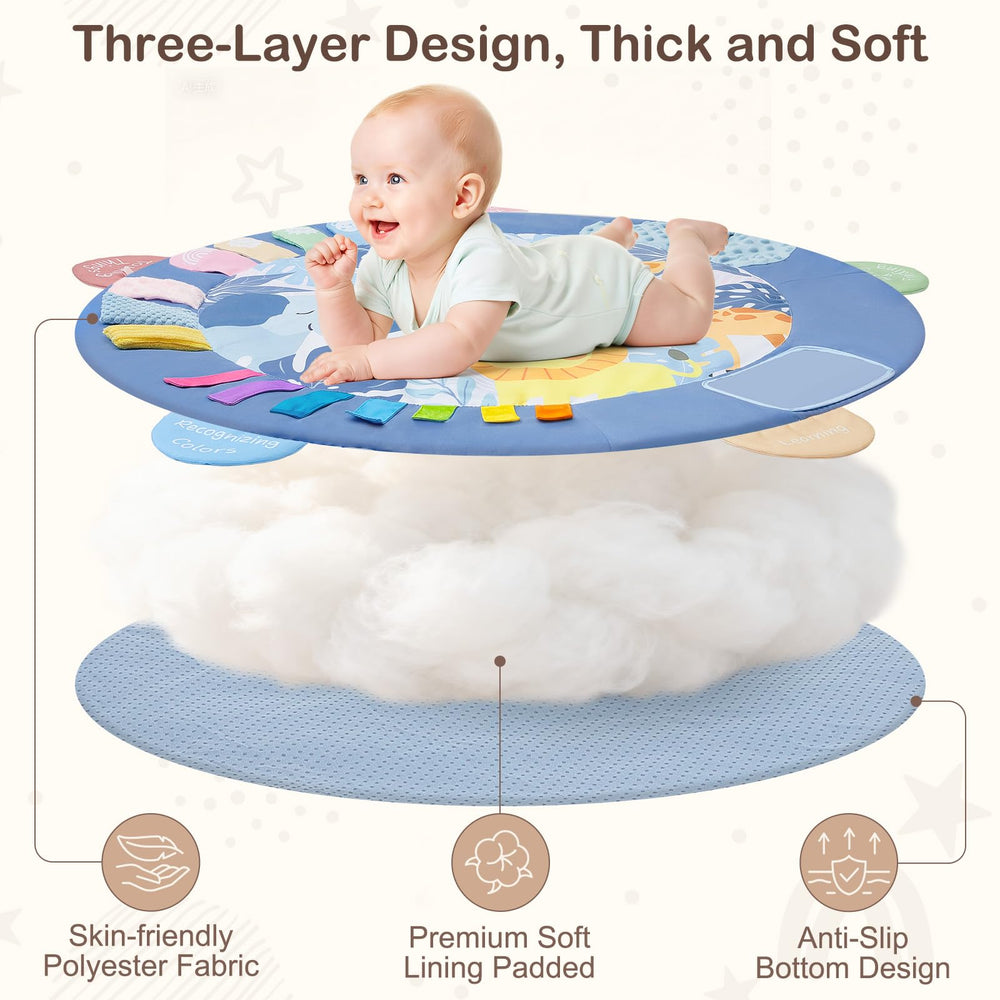ICOSY Baby Play Gym Mat soft breathable fabric; gentle on skin.