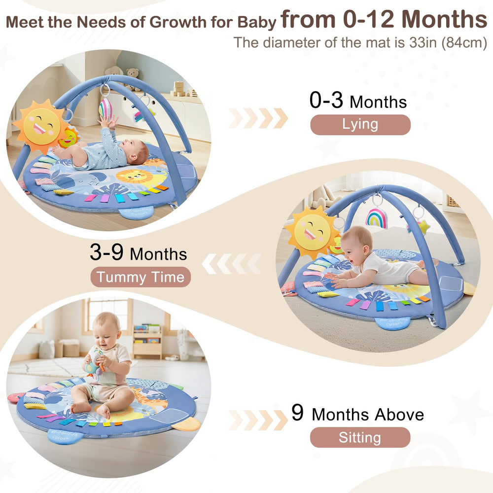 ICOSY Baby Play Gym Mat 33.5-inch diameter; ample space for movement.