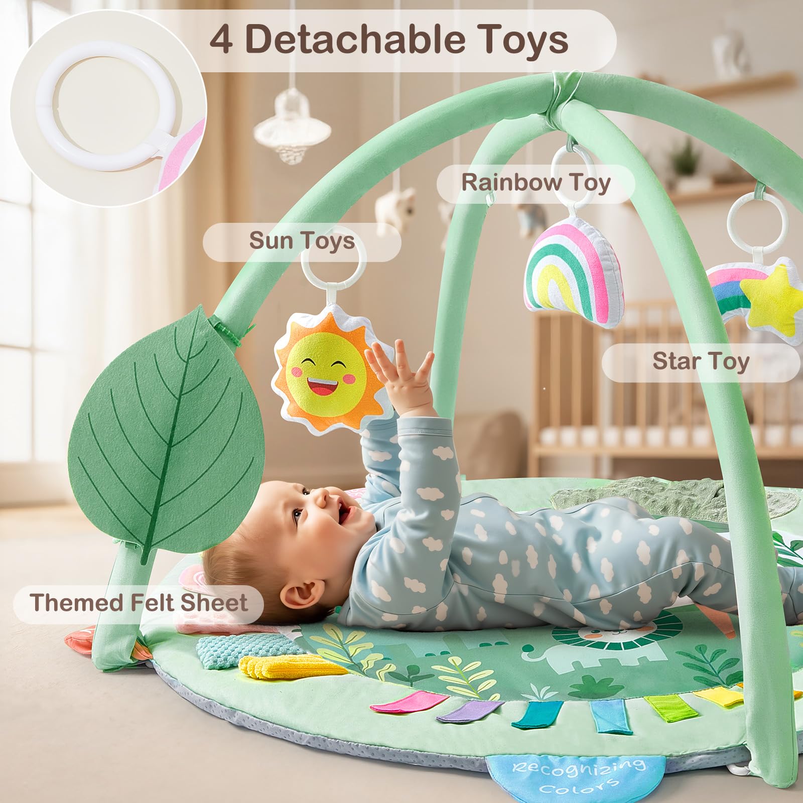 ICOSY Baby Play Gym Mat washable-material highlights easy machine and hand washing.