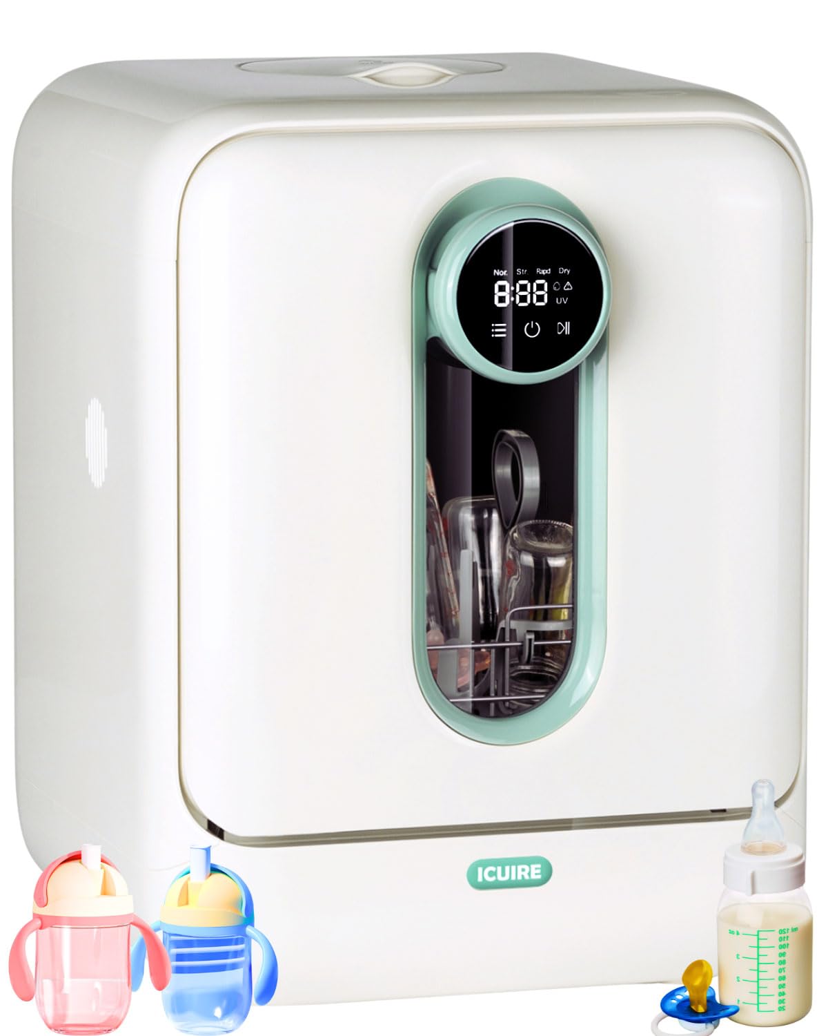 ICUIRE baby bottle washer front view showing compact footprint for small spaces