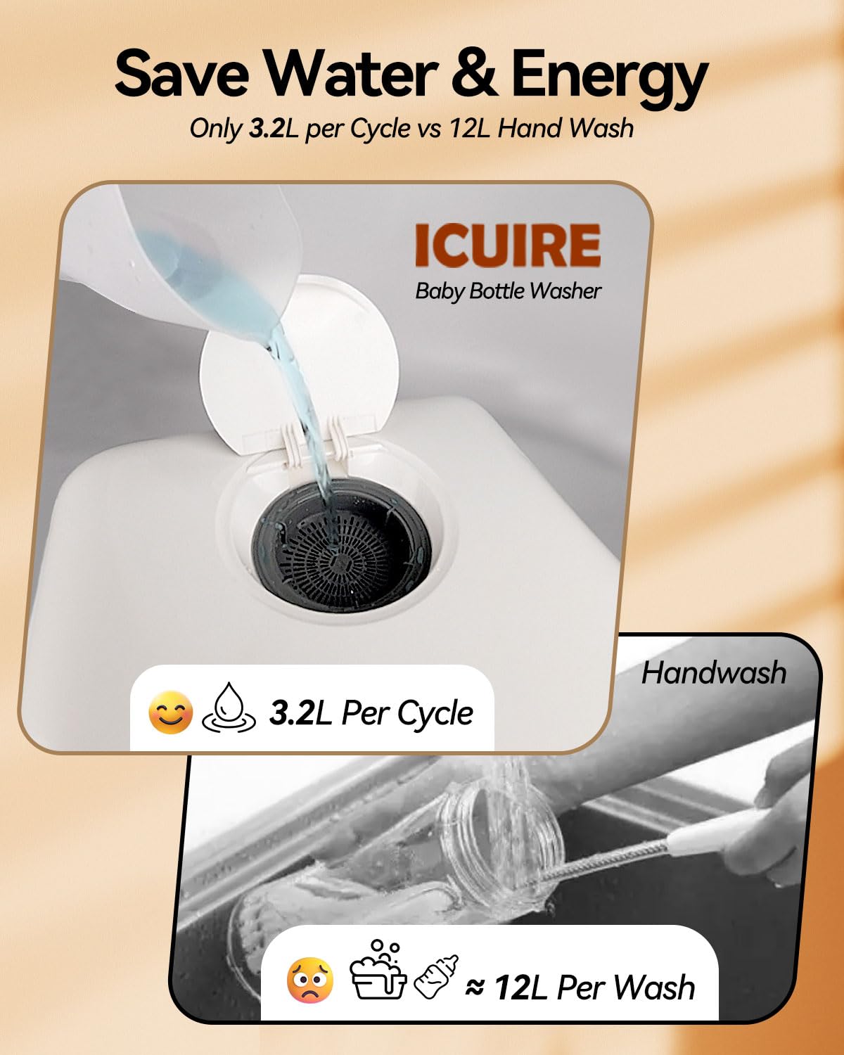 ICUIRE in-use scene with bottles and pacifiers during a cycle