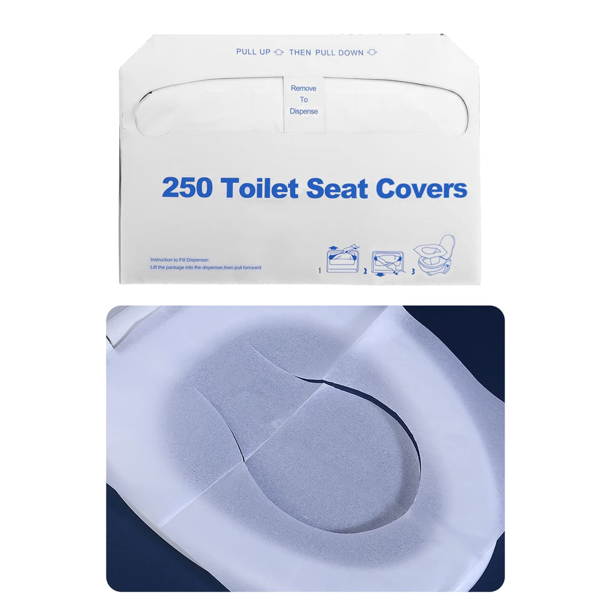 ICWEIMEI 250-pack box of toilet seat covers for on-the-go hygiene.