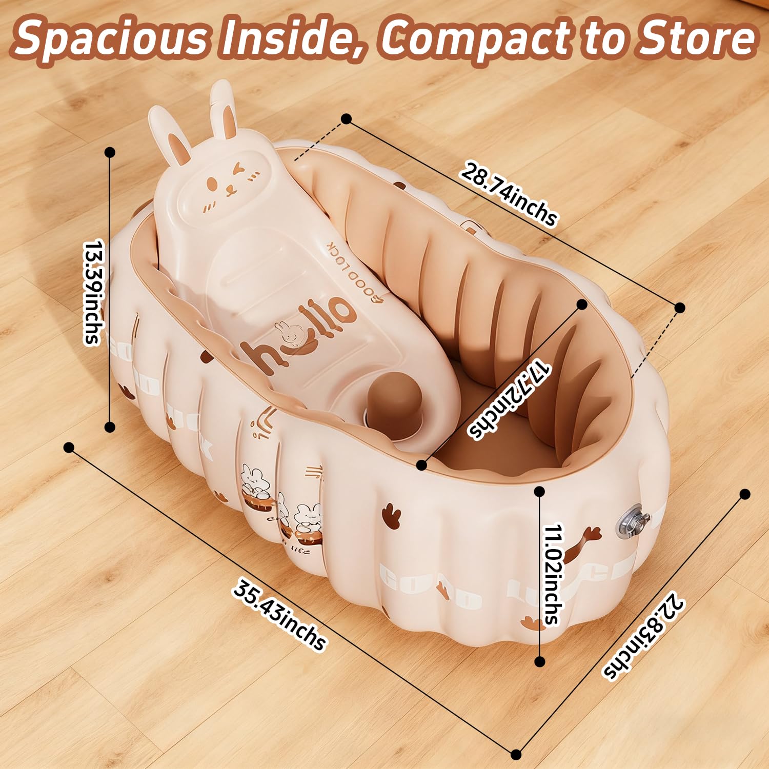 IcyByte inflatable baby bathtub foldable design folds flat for travel or small spaces.