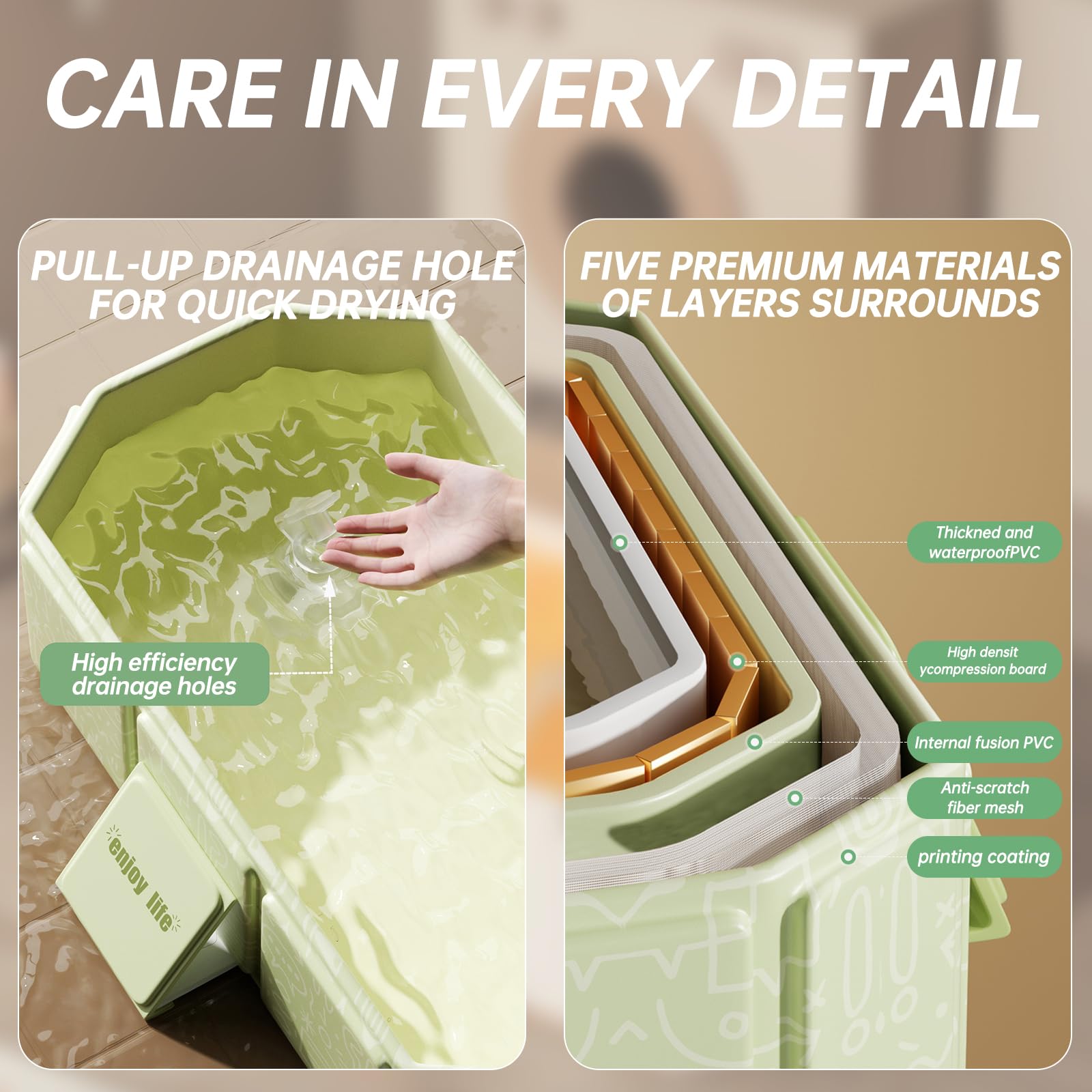 IcyByte graffiti-green tub highlights four-layer leak-proof protection