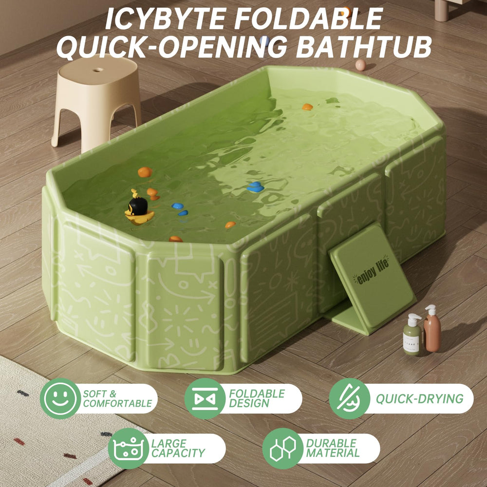IcyByte graffiti-green bathtub interior showing spacious design for infants to toddlers