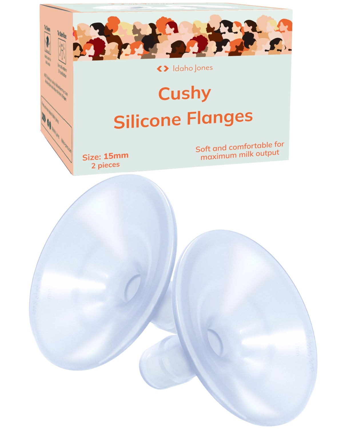 IDAHO JONES Cushy Silicone Flanges 15mm pack — soft cushion for gentle pumping.