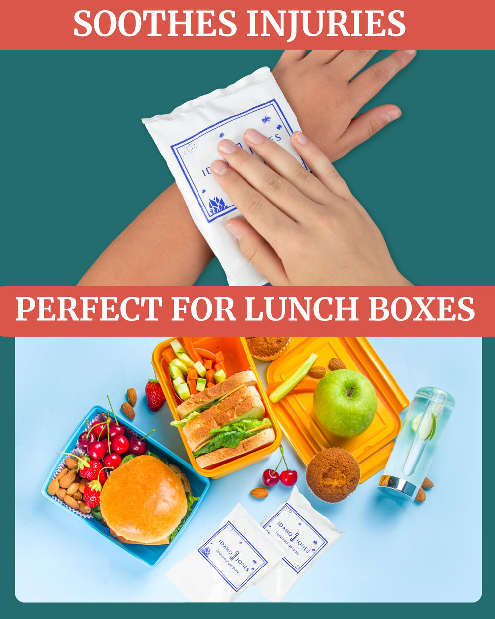 Idaho Jones Ice Pack FDA GRAS non-toxic formula keeps foods safe.