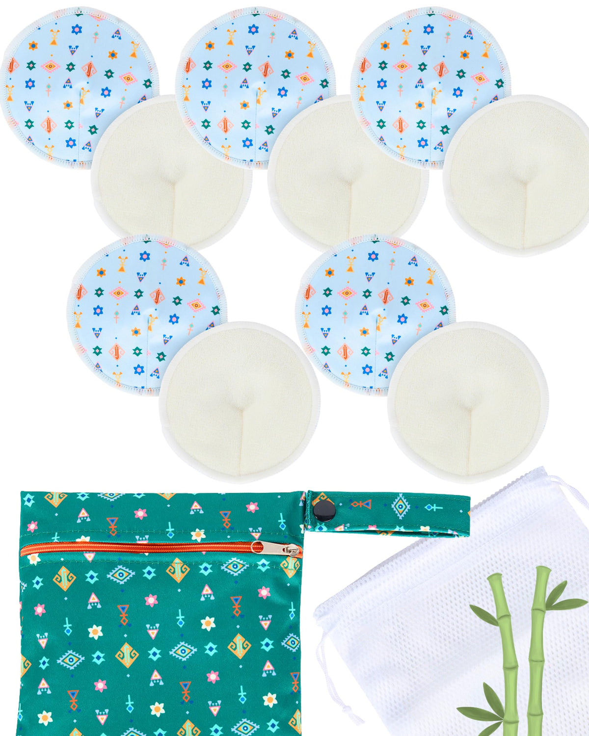 IDAHO JONES nursing pads packaging shows eco-friendly reusable design for leak protection.