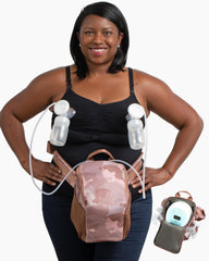 IDAHO JONES Pump-A-Porter belt bag worn hands-free during outings.
