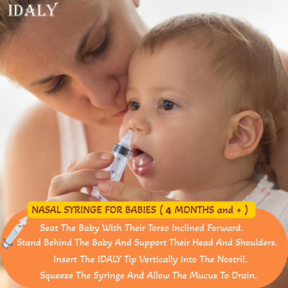 IDALY baby nasal syringe tip demonstrates ergonomic fit for gentle application.