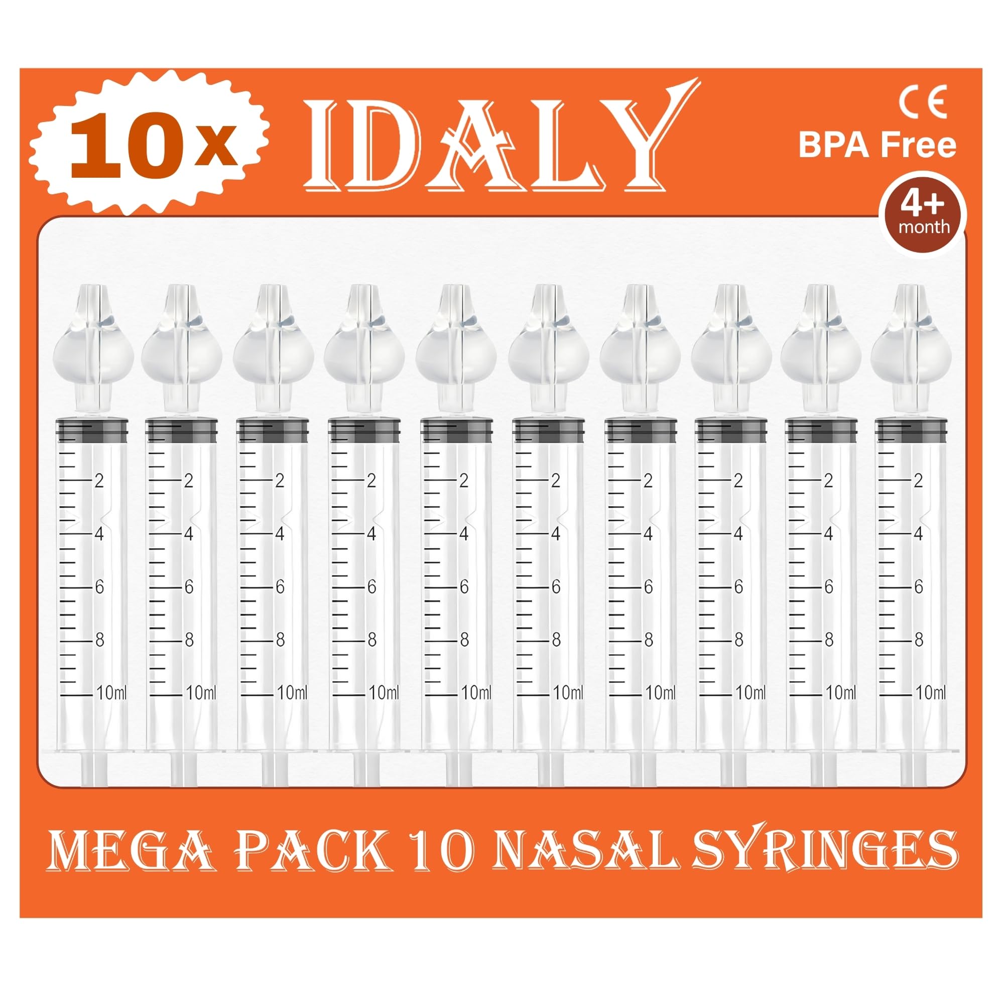 IDALY MEGA Pack 10 nasal syringes set for gentle mucus removal in babies