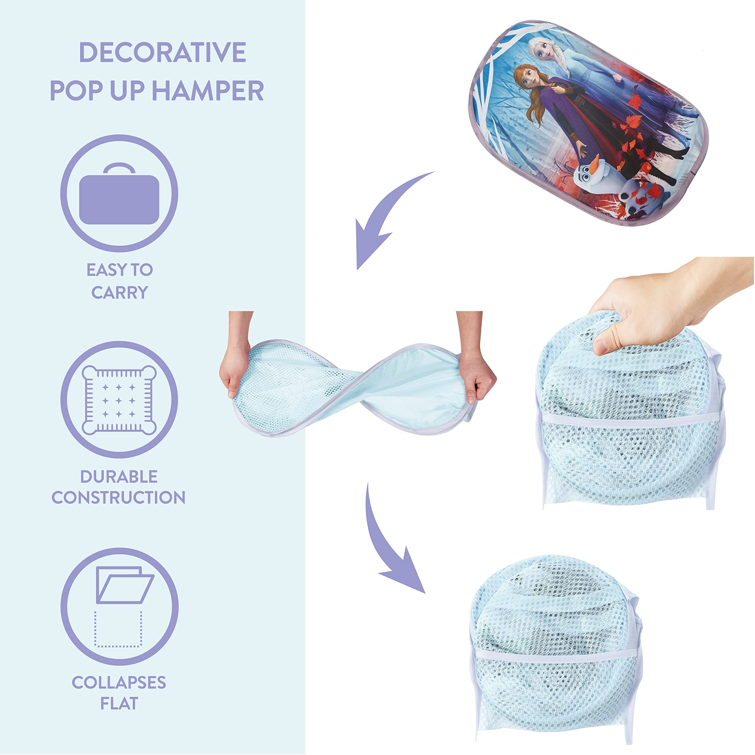 Idea Nuova Frozen 2 collapsible hamper for easy closet storage.