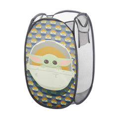Idea Nuova Star Wars Mandalorian pop up hamper with Baby Yoda face aids toy organization.