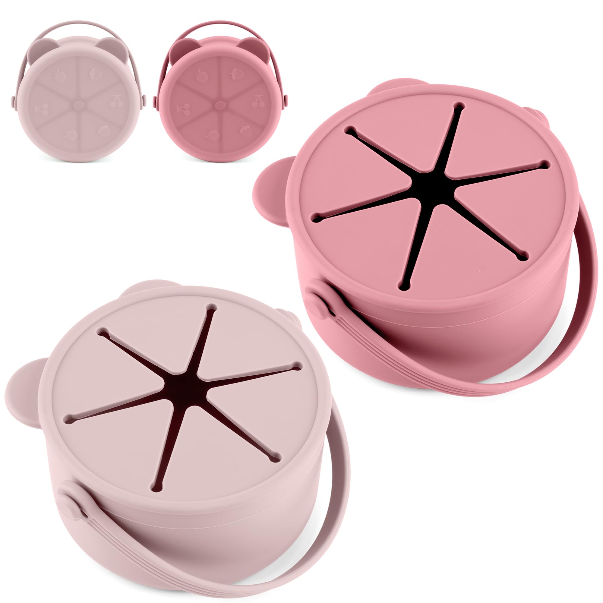 idooss silicone snack containers with petal opening help toddlers self-feed and control mess.
