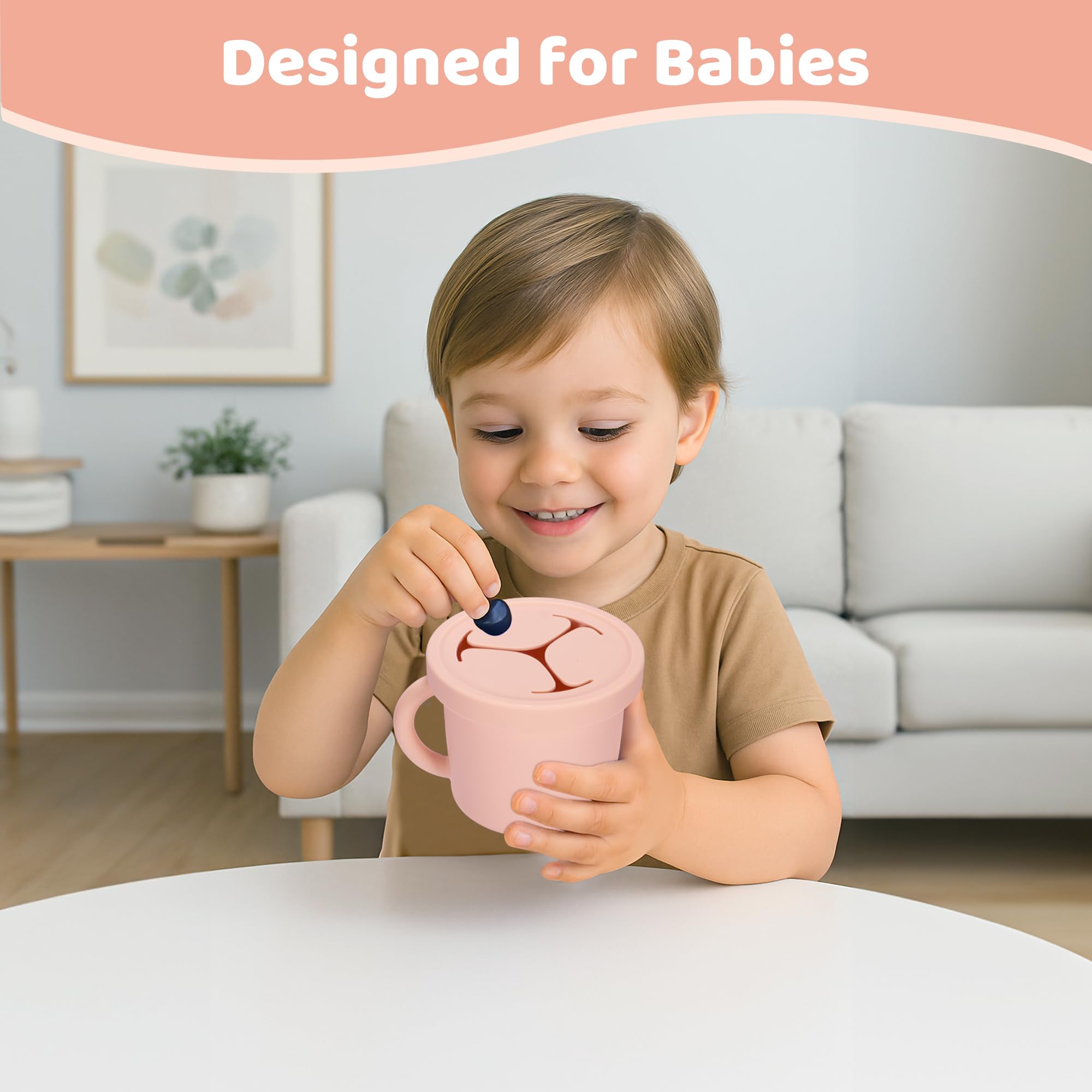 idooss baby snack cups feature soft edges for comfortable grasp by little hands.