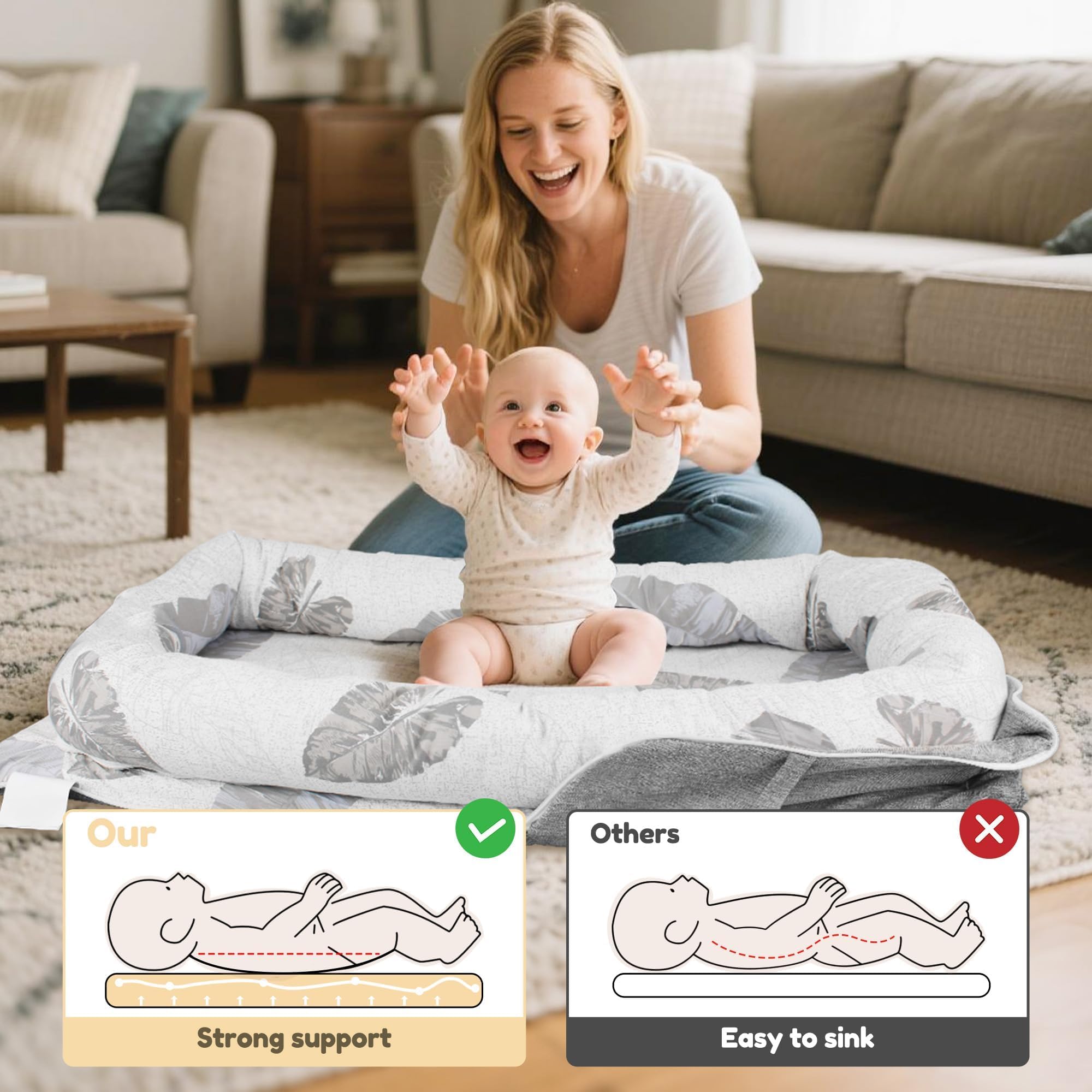 Idudbid Baby Lounger Nest breathable cotton fabric provides airy airflow for growing babies