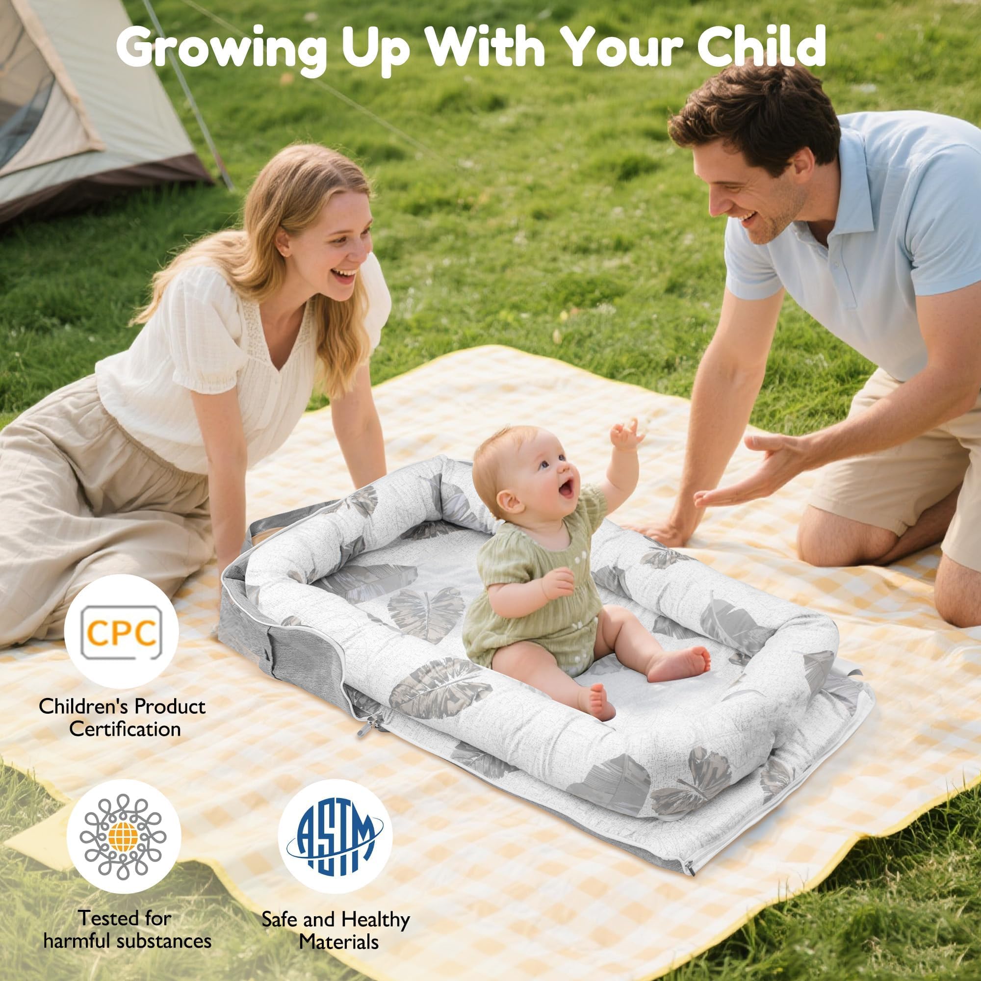Idudbid Baby Lounger Nest in-use at picnics or parks offers a comfy space