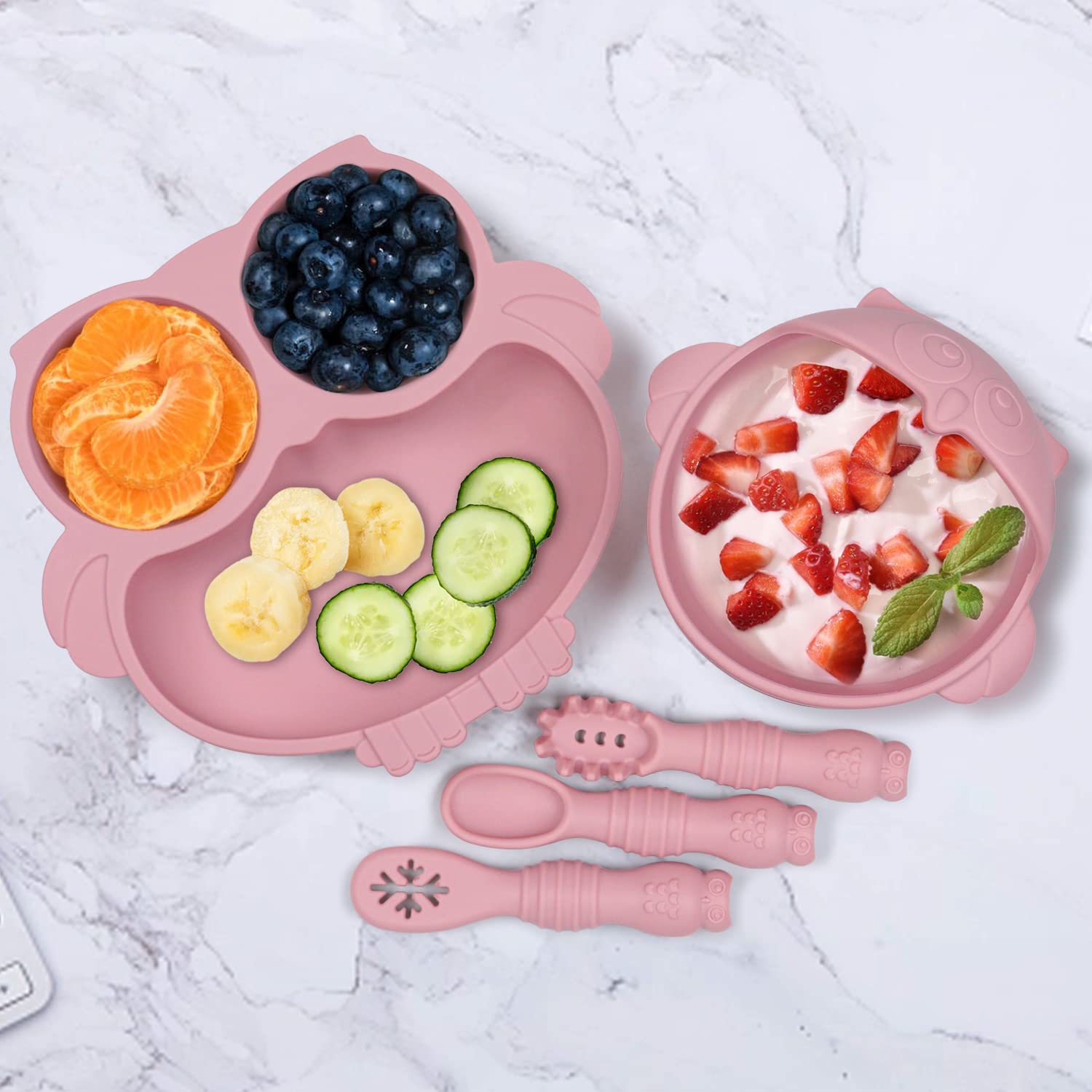 IDVVSSX feeding set includes plate, bowl, and spoons for toddlers