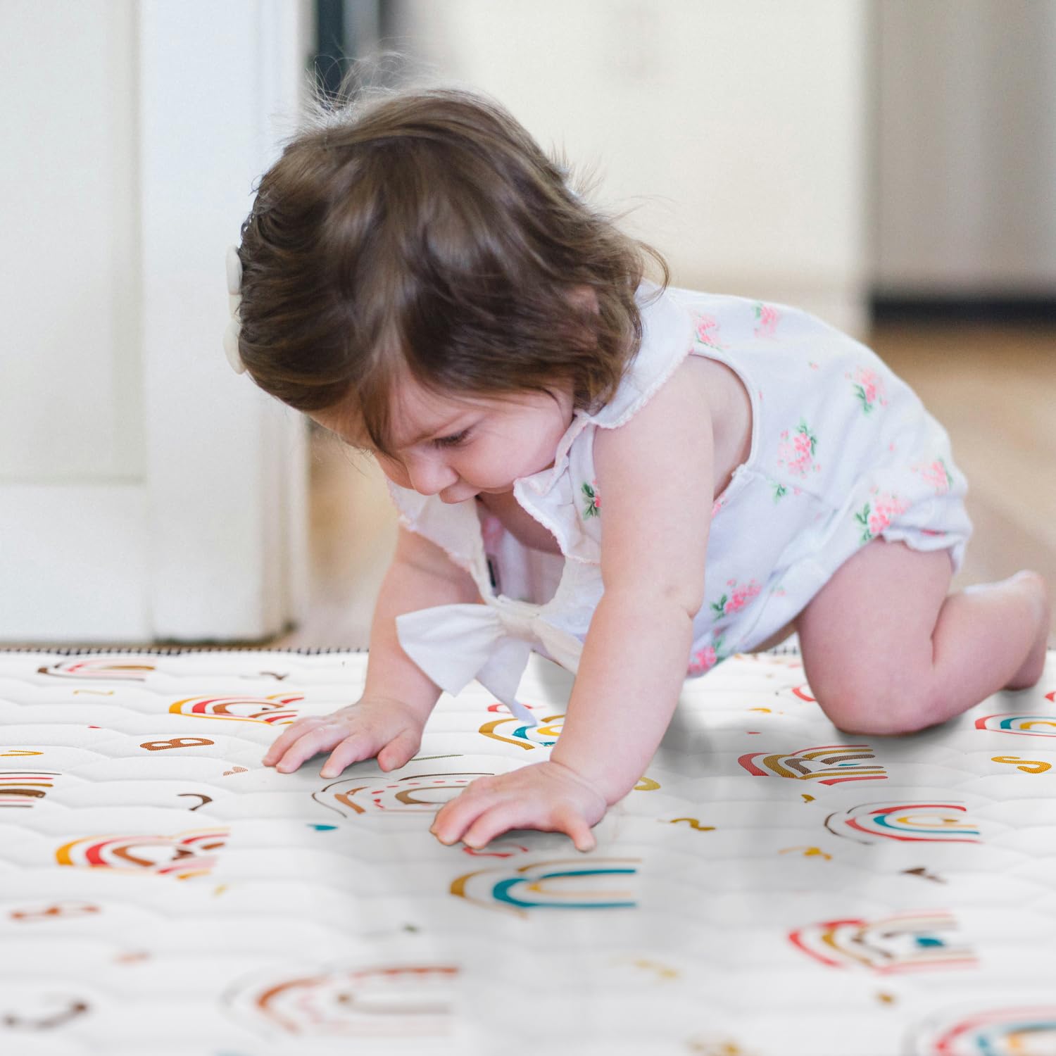 ieBabay boho rainbow play mat folded portable for travel play.