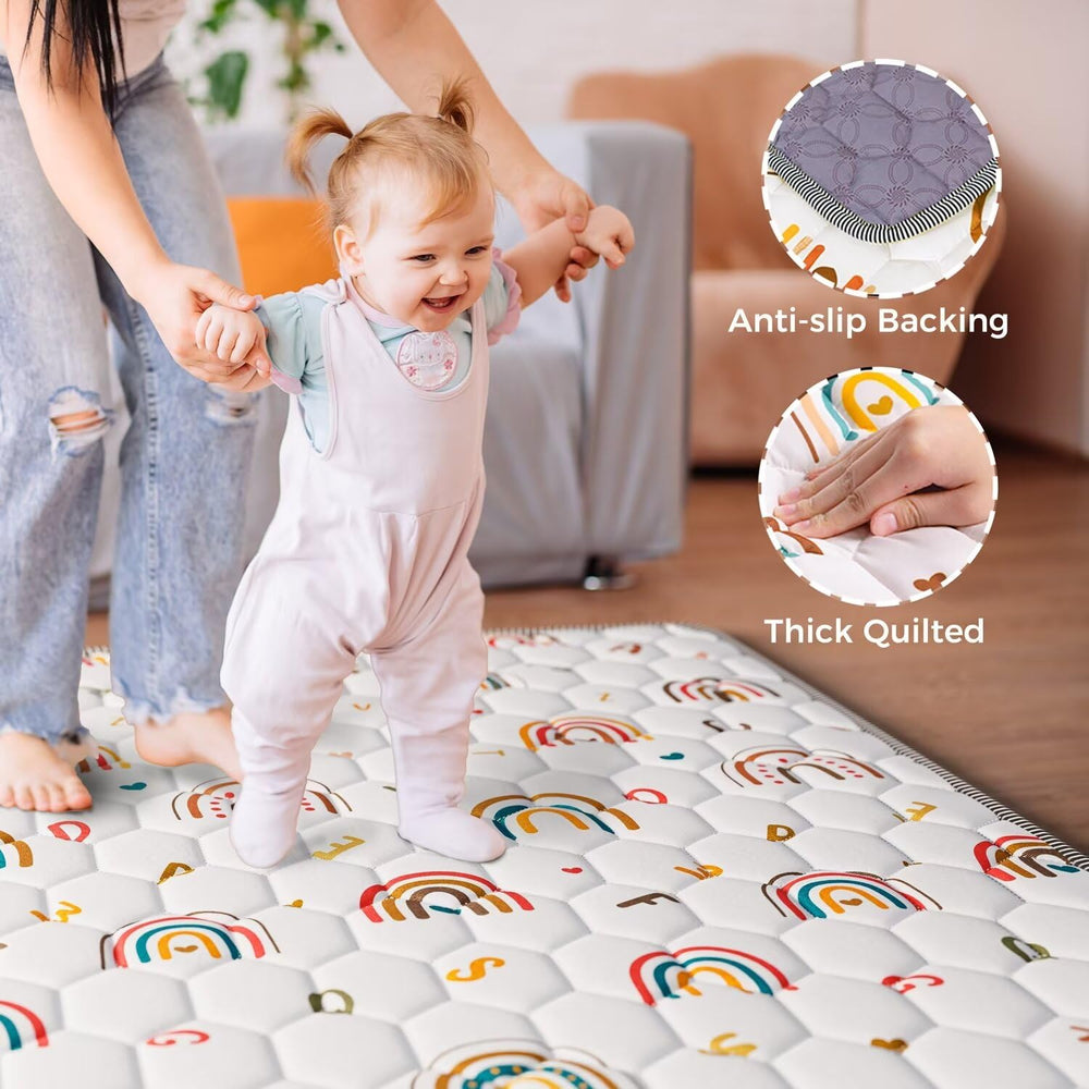 ieBabay boho rainbow play mat letters design helps early literacy during play.