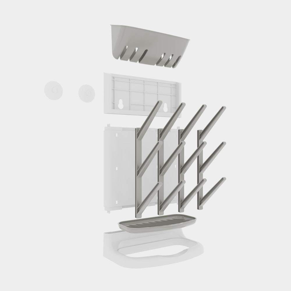 IEEK vertical drying rack tower assembled demonstrates tall capacity for bottles and accessories.