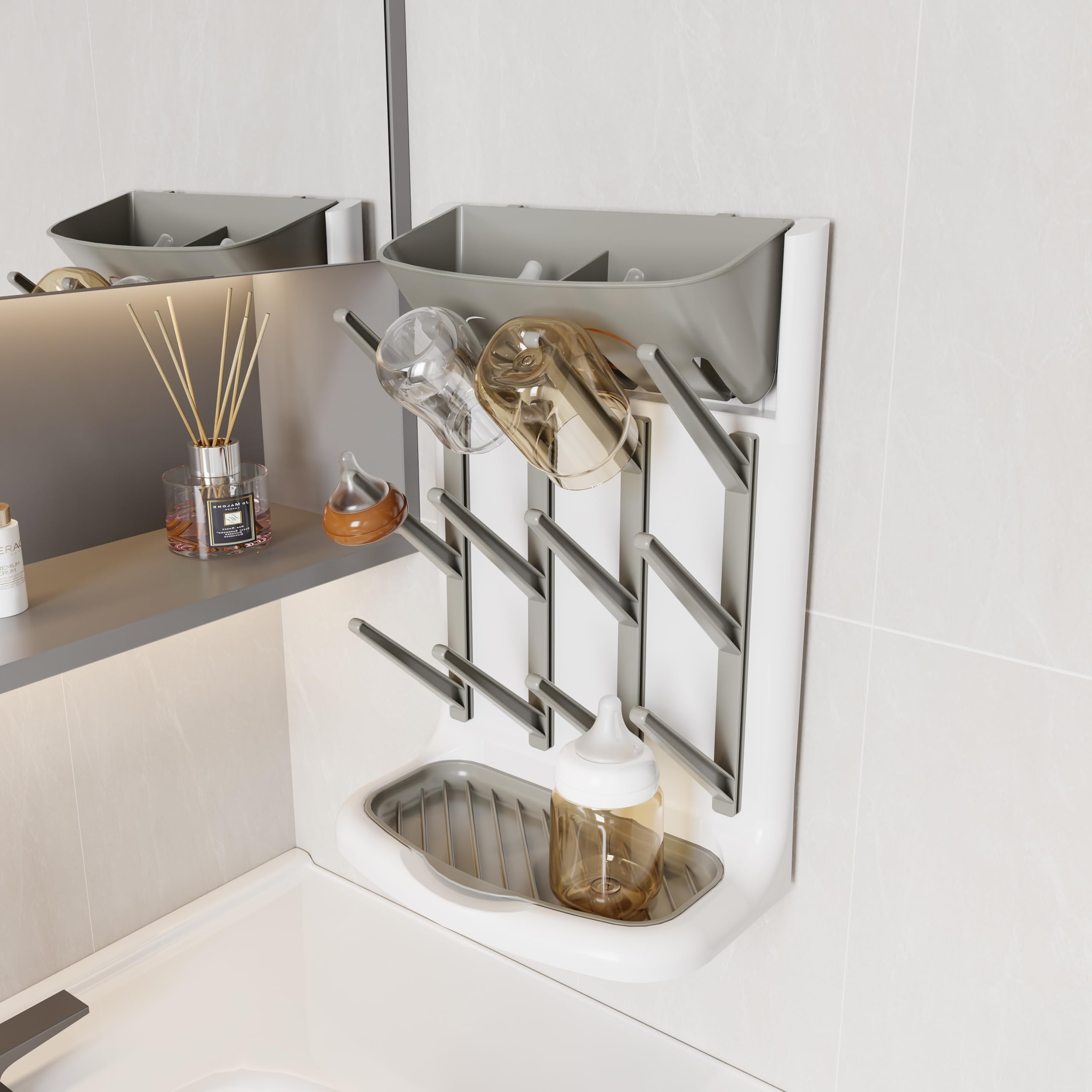 IEEK top-compartment area holds pacifiers and lids for organized drying.