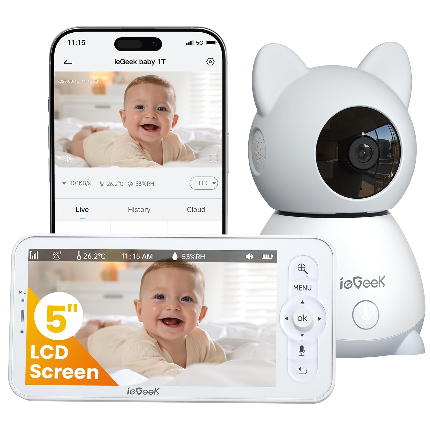 iegeek baby monitor 5-inch screen for crisp live viewing